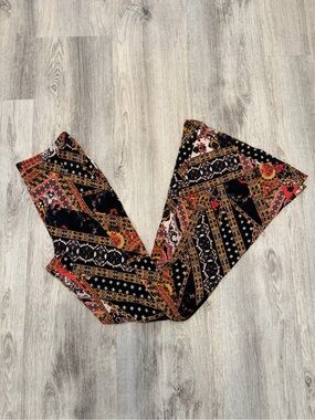 Free People XS Black Orange Boho Print Flare Pants Bell Bottoms